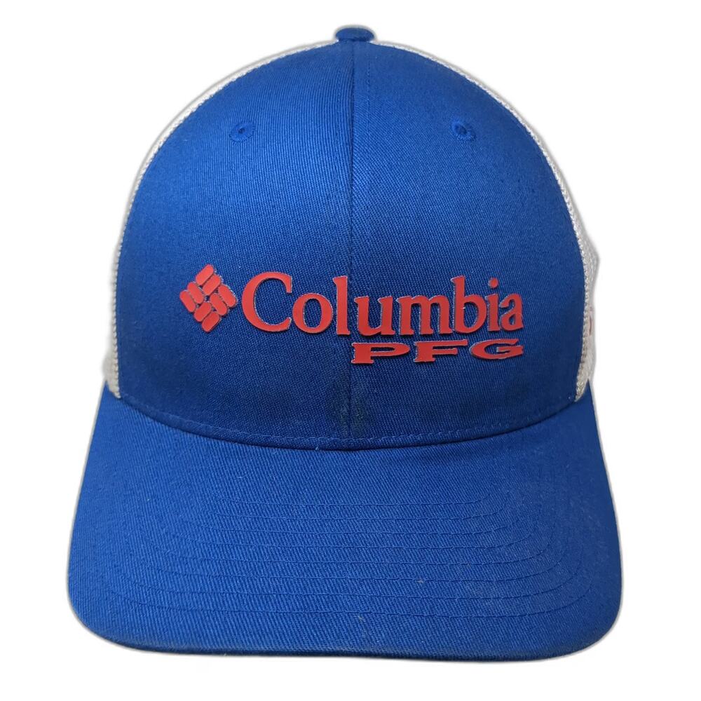 Columbia Baseball Cap Blue M Fitted PFG Mesh Back Fishing American Flag Hat